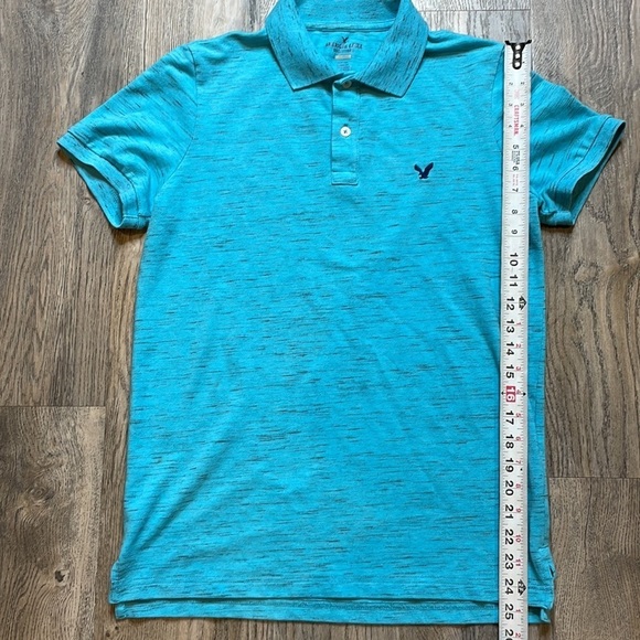 American Eagle Outfitters Mens Core Flex Teal Blue Short Sleeve Polo Tee, size S - Picture 5 of 9